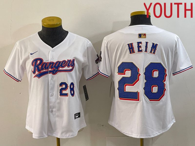 Youth Texas Rangers #28 Heim White Champion Game Nike 2024 MLB Jersey style 2